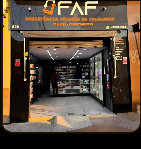 Fachada da loja física FAF Celulares